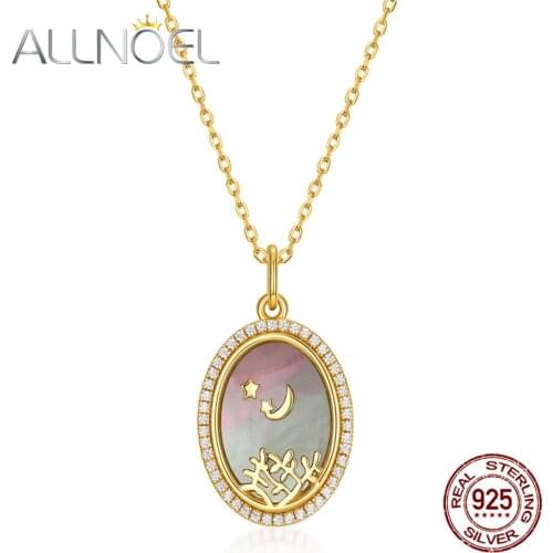 ALLNOEL Solid 925 Sterling Silver Pendant For Women 15*11mm Black Shell Real Gold Plated Wedding Eagagement Luxury Jewelry