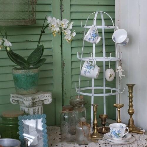 White Retro vintage Metal Mug Holder Tree Organizer/Drying Rack Stand