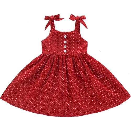 Brand Girls Dress Summer Girl Party Dresses Kid Princess Party Clothes Sleeveless Button Bow Dot Vest Dress Princess
