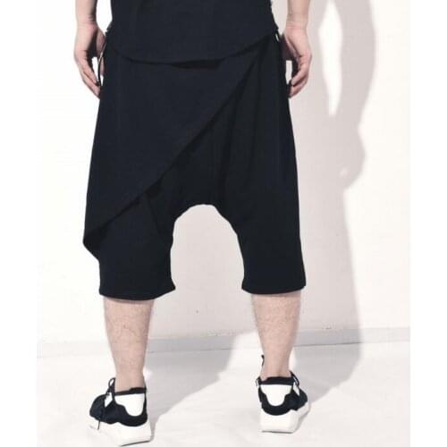 Spring summer new male skirt pants mens Hip hop trousers loose harem pants men feet pant personality hanging crotch cross pants