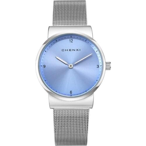 CHENXI Couple Watch Mens Ultra-thin Dial Simple Waterproof Fashion Business Casual Mesh Strap Womens Quartz Watch WA235