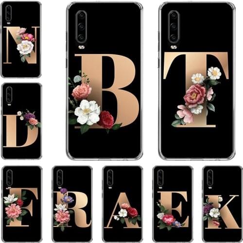 Flower 26 English Name Letters Phone Case For Huawei P10 P20 P30 P40 Mate 30 20 10 Lite Pro P Smart Z Plus 2019 2018 Cover Coque