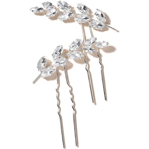 Floralbride Alloy Silver Color Clear Crystal Rhinestones Bridal Hair Pin Wedding Hair Sticker Women Bridesmaids Hair Accessories