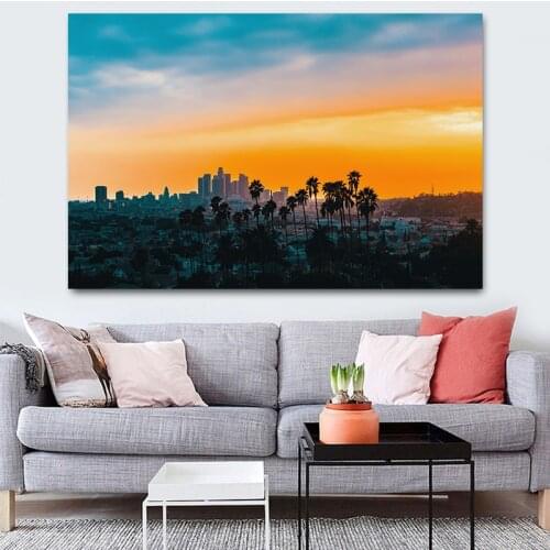 HD Print Downtown Los Angeles Landscape Poster Sunset Skyline Canvas Painting Cityscape Pictures for Bedroom Living Room