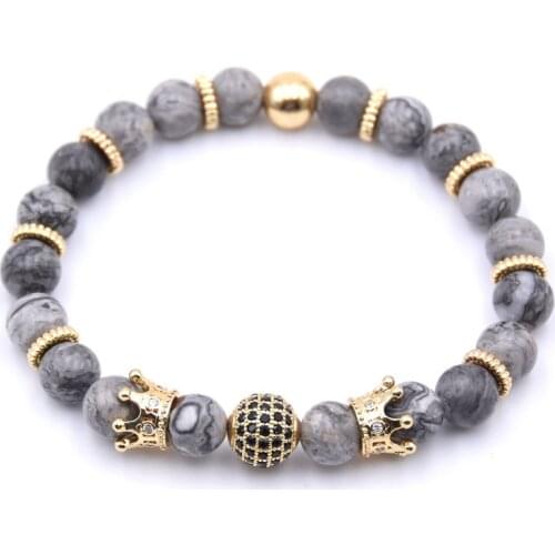 KANGKANG Popular Pave CZ Small Crown and ball Bracelet Classic Natural Stone 9 styles Bead Bracelets Charm Jewelry 2018