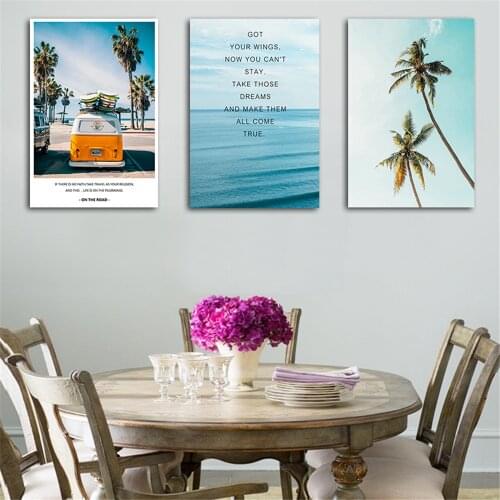 Bus Blue Ocean Beach Coconut Canvas Painting Posters And Prints Wall Art Pictures For Living Room Decoration Home Decor Plakat