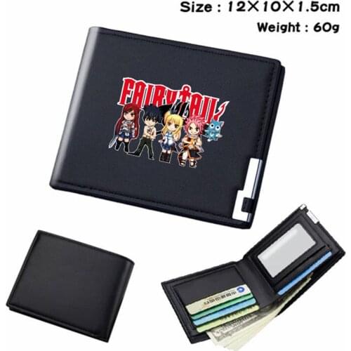 Anime Fairy Tail PU Short Wallet Teenger Card Holder Bifold Student Casual Note Compartment Mens Womens Black Wallet