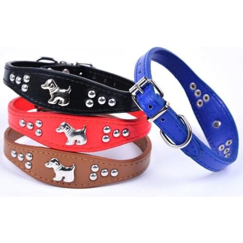 Leather Dog Collar Adjustable PU Small Medium Puppy Dogs Cat Strap Collar Studded Pet Necklace Accessories