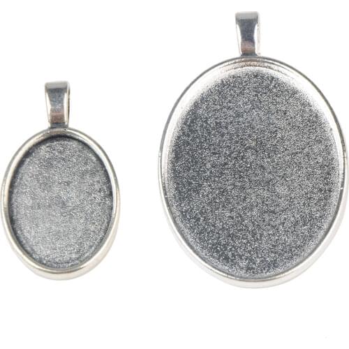 LFPU 2 Sizes Silver Plated Cabochons Bases Bezels Trays Pendant Cameo Settings For Oval Cabochon DIY Necklace Jewelry Making