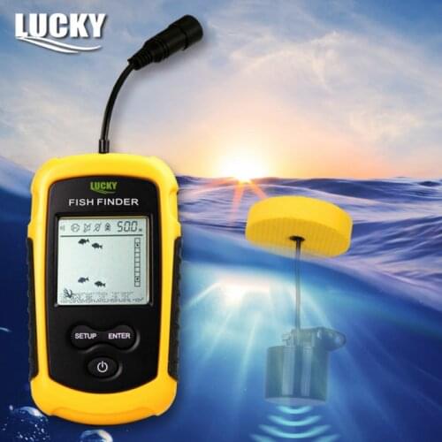Lucky Echo Sounder Portable Fishfinder Sonar Alarm Fish Finder Sensor Depth Finder 0.7-100M Transducer Russian Menu FF1108-1 #B3