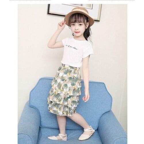 Fashion influx girls suit skirt summer dress new skirt children cake dress short-sleeved skirt princess dress