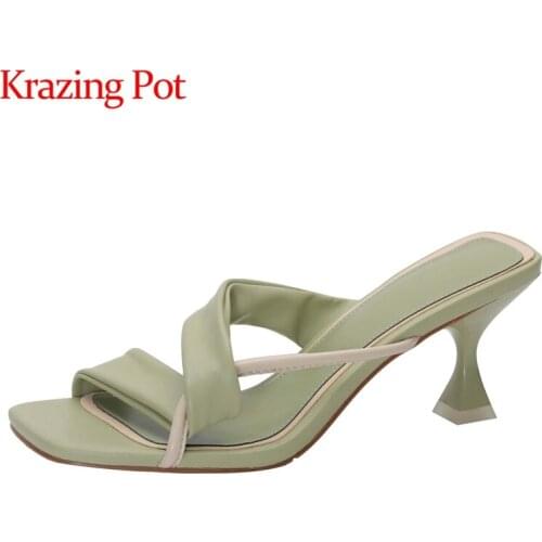 Krazing pot square toe thin high heels sling back concise style high street fashion sweet girls mules slip on women sandals L97