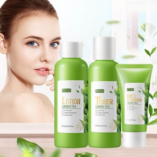 LAIKOU Green Tea Facial Skin Care Set Oil-Control Firming Moisturizing Face Lotion Face Toner Facial Cleanser Beauty Makeup Set