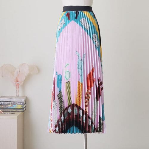 Pleated Skirt Women Summer 2020 New Print Cartoon Pattern Empire Elastic Women Skirt Big Swing Party Holiday plus size