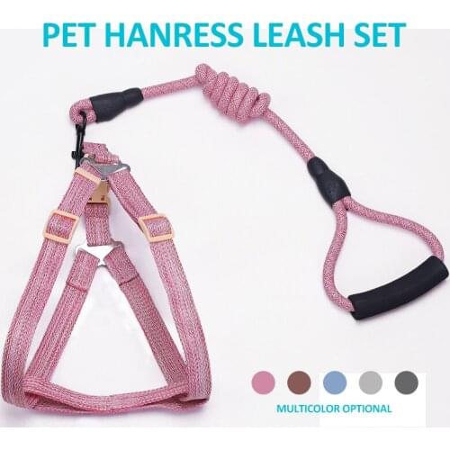 Foam Handle Pet Hanrnesses Leashes Sets Morandi Color Linen Round Rope Dog Chest Harness Leash Multicolor Options Pet Harness
