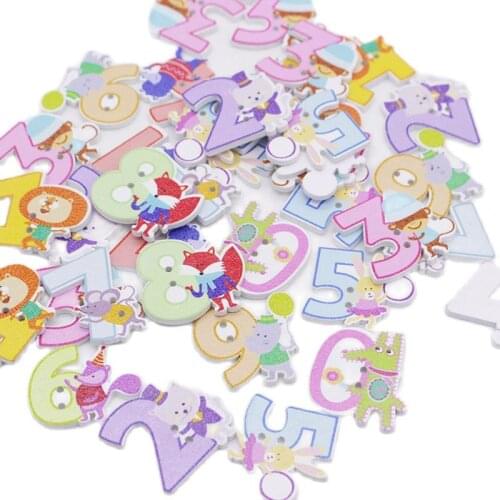 CMCYILING Cute Animal Number 0-9 Design Wooden Buttons 2 Holes Garment Botoes For DIY Sewing Scrapbooking Home Accessories Tools