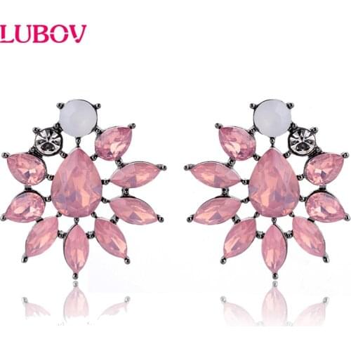 Classic Acrylic Flower Design Opal Stone Stud Earrings Elegant Statement Piercing Earrings 2018 Trendy Women Jewelry Hot Sale