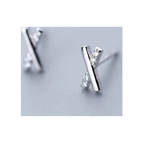 925 Solid Sterling Silver Piercing Crystal Letter X Stud Earrings for Women Accessories Earrings Sterling-silver-jewelry