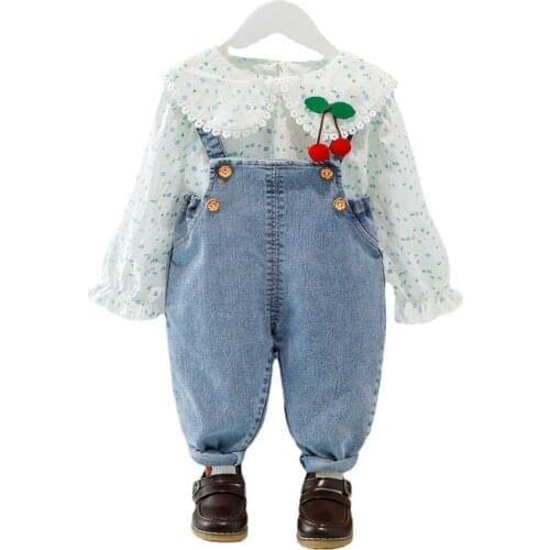 High Quality Fashion Autumn and Spring baby girls long-sleeved T-shirt and Straps Casual Trousers clothing sets