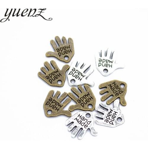 YuenZ Letter Hand made Charms Antique Silver color Plated Metal Hand Charms For Jewelry Making 21.5*12.5mm I172