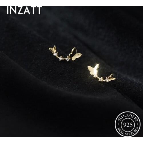 INZATT Real 925 Sterling Silver Zircon Butterfly Insect Stud Earrings For Fashion Women Cute Fine Jewelry Minimalist Accessories