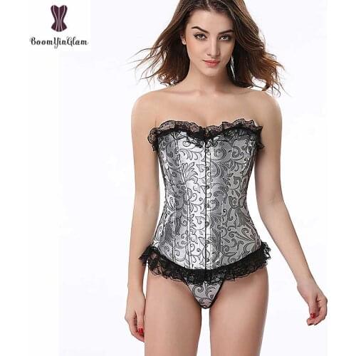 Silver Corset Jacquard Floral Overbust Korsett For Women Lace Up Gothic Gorset Waist Slimming Boned Drop Shipping Cheap Korset