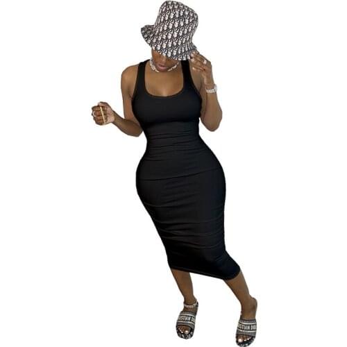 2021 Summer Sleeveless Dress Pleated Clothing Summer Womens Sexy Zipper Bandage Halter Lace Casual Dress Slim Sexy Long Dress