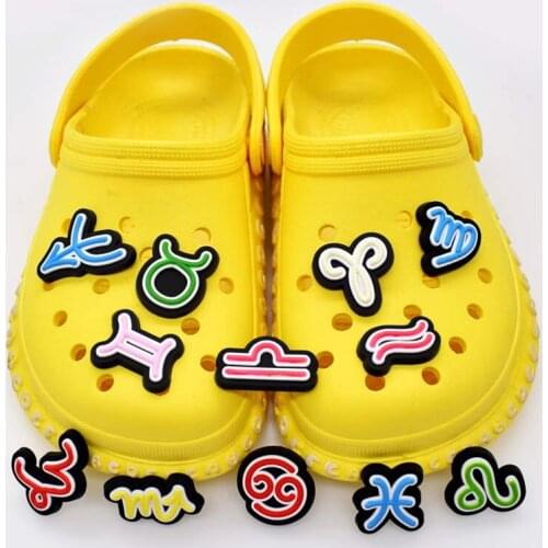 1pc Twelve Constellations PVC JIBZ Croc Shoe Charms Accessories Fit Wristband Garden Shoes Sandals Decoration Kids Gifts