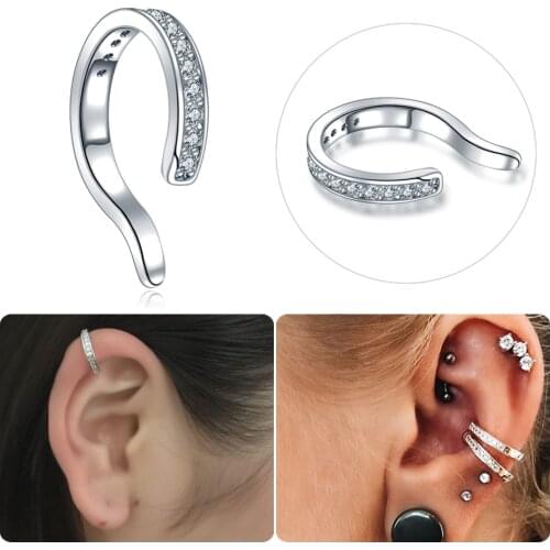 1PC Copper CZ Gem Cartilage Punk Ear Cuff Clip-On Earrings Piercing Non-Piercing Wrap Clip Fake Ear Piercings Sexy Women Jewelry