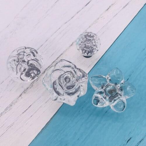 1x Furniture Crystal Glass Knobs Acrylic Flower Drawer Pulls for Kitchen Bathroom Cabinet Dresser Cupboard Door Pull Handle