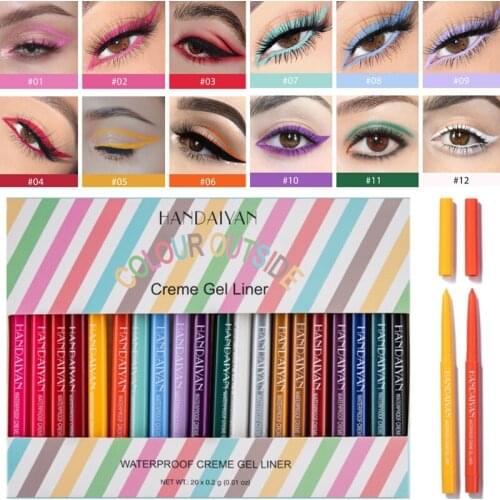 20PCS Set Eyeliner Gel Creme Eyeliner Waterproof Pastel Neon Eyeliner Pen Blue Red Green White Brown Eyeliner