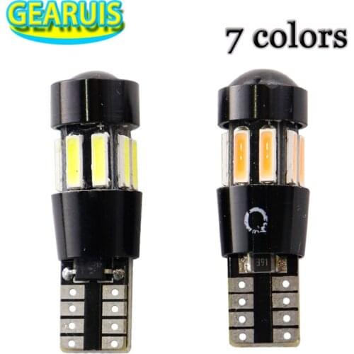 50X T10 W5W LED Bulb 7014 SMD 168 194 10 smd 7020 Non polar 0.12A canbus led Bulb No Obc Error Tail Light White Crystal Blue Red