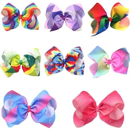 8 Inches Colorful Striped Grosgrain Ribbon Bows Toddler Hair Clips Gradient Bowknot Infant Hairpins Kids Accessories Photo Props