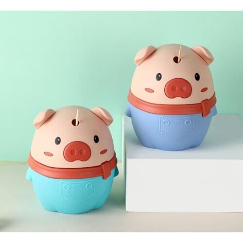 1PC Creative Plastic Wheat Straw Press Type Automatic Toothpick Box Cute Cartoon Pink Pig Panda Owl Koala Chicken Toothpick Box