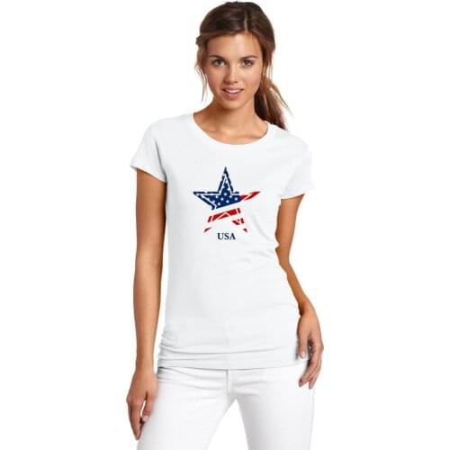 BLWHSA Brand Clothing Summer US national flag Five-pointed star T Shirt Women Short Sleeve Graphic Femme Camisetas Mujer Tee top