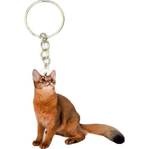 Somali Cat Keychain New Pet Cats Flat NOT 3D Small Keychains Animal Men Cute Charm Bag Drop Charms Gift Women Chain Miss Pets