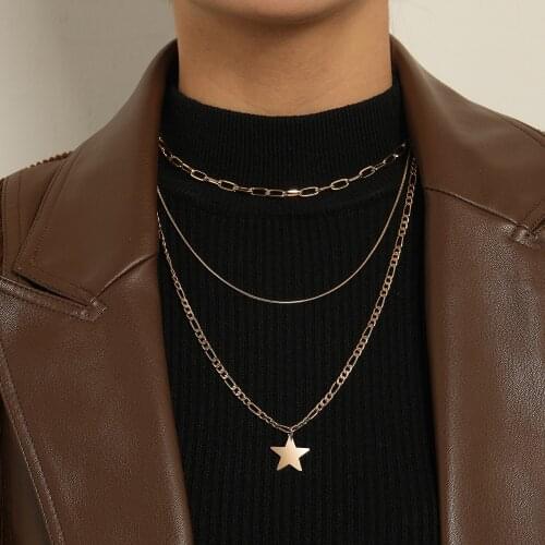Star Pendant Necklace for Women Figaro Chains Short Necklaces Layered 2021 Fashion Jewelry Clavicle Chain Simple New