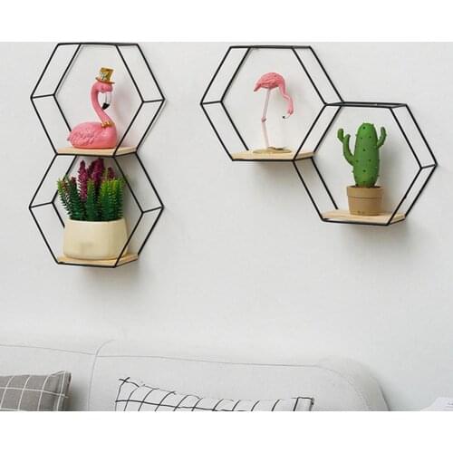 Storage Holder Nordic Hexagonal Iron Stand Small Pot Wall Holder Home Shelf Storage Holder Decoration Crafts 2021