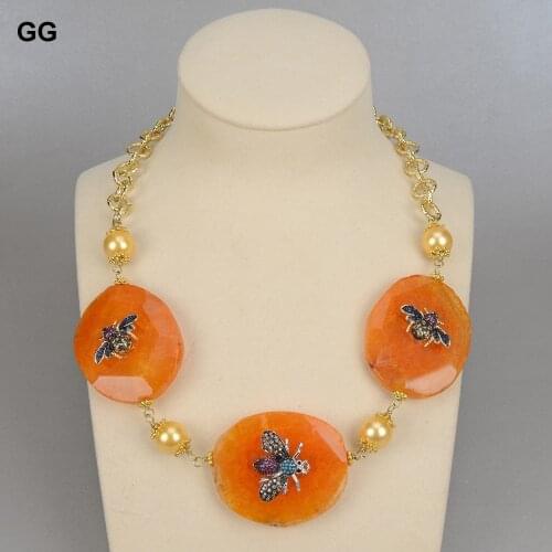 GG Jewelry Natural Orange Slice Agates Stone Necklace Cz Insect Sea Shell Pearl Chain Four Seasons Chocker Necklace For Women