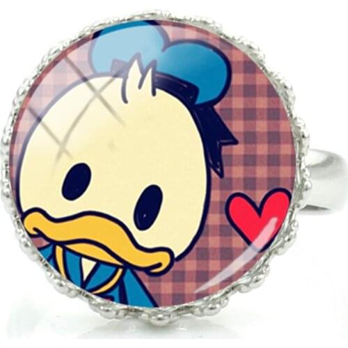 Disney Donald Duck Ring Girls Cute And Fun Ring Glass Cabochon Lady Ring Adjustable Size Handmade Jewelry Ring