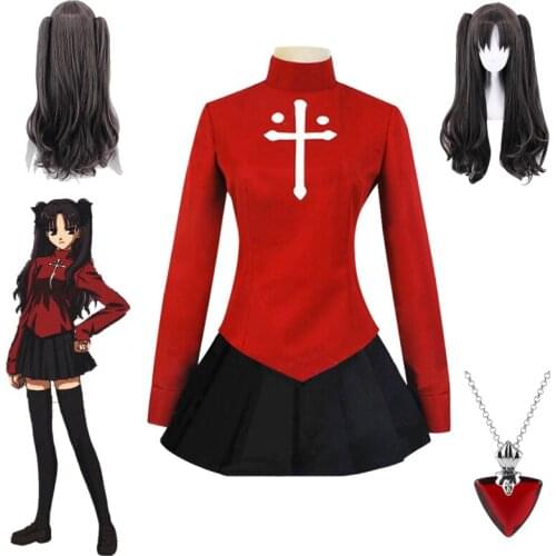 Fate Stay Night Rin Tohsaka Costume for Women Red T-shirt Skirt Halloween Party Outfit
