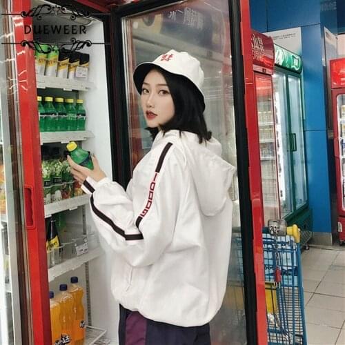 DUEWEER Basic Jackets Womens Harajuku Couple Clothes Windproof Elastic Cuff Loose Simple Hip Hop Women Jacket