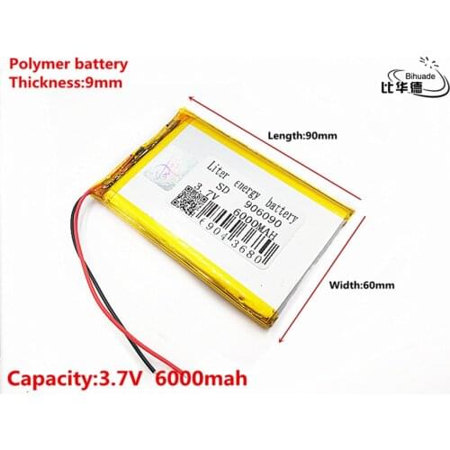 Liter energy battery Good Qulity 3.7V,6000mAH 906090 Polymer lithium ion / Li-ion battery for tablet pc BANK,GPS,mp3,mp4