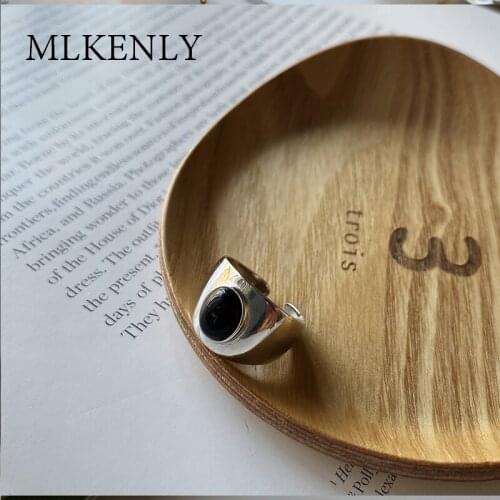MLKENLY old color Wide Mirror Reflective Black Onyx Ring For lady ring INS Vintage cocktail party de Plata