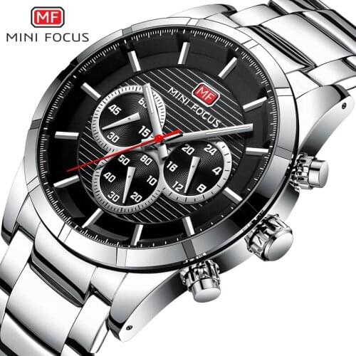 MINI FOCUS Mens Business Quartz Watches 2019 New Army Waterproof Chronograph Wristwatch Man Relogios Clock 0170G Silver black