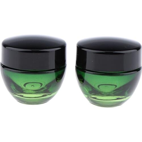 Set of 2Pcs, 15/50 Gram, Empty, Glass Makeup Cream Jars, Lotion Bottles, Cosmetics Containers, Refillable ( Ombre Green Color)
