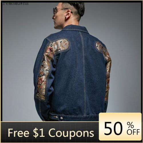 Spring Utumn Embroidery Ukiyo-e Dragon Tattoo Yokosuka Denim Denim Jacket Jacket Japanese Mens Fashion Brand Female Couple New