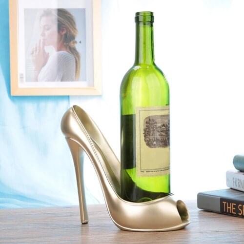 Novelty High Heel Shoe Wine Bottle Holder Storage Wine Rack Home Decor(Golden/Red) Made From Natural Resin