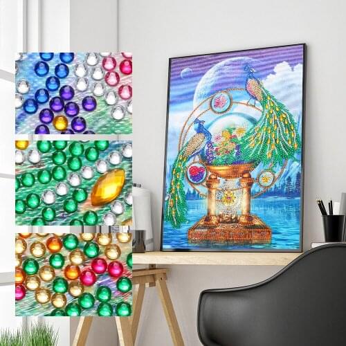 Peacock Animal Pattern Special Shaped Diamond Painting DIY 5D Partial Drill Cross Stitch Kits Crystal Rhinestone Embroidery Arts