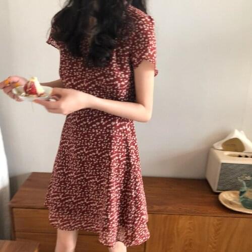 Dresses for Women Chiffon Floral Short Sleeve Dress New Summer Womens Skirt Temperament Korean Style Waist Waist Short Skirt